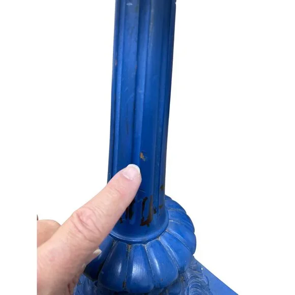Vintage Blue ornate Handmade Carved floral Wooden Candle Holder19.5x8 SKU 9387